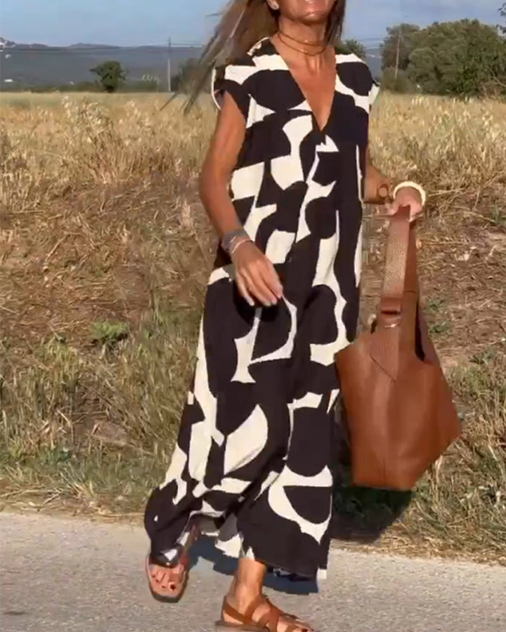 Mirabella™ - Abito Stampa  con Scollo a V: Stile e Eleganza Unici!