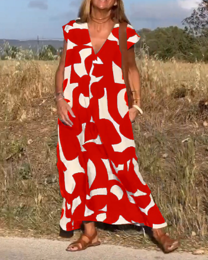 Mirabella™ - Abito Stampa  con Scollo a V: Stile e Eleganza Unici!
