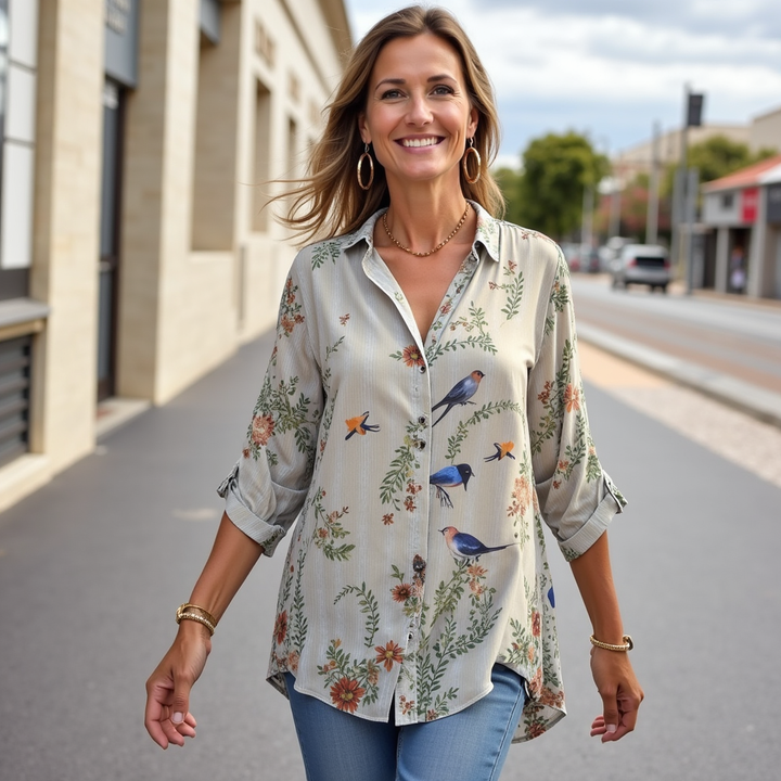 Camicia elegante da donna a maniche lunghe con stampa floreale - un elegante look vintage per le occasioni speciali