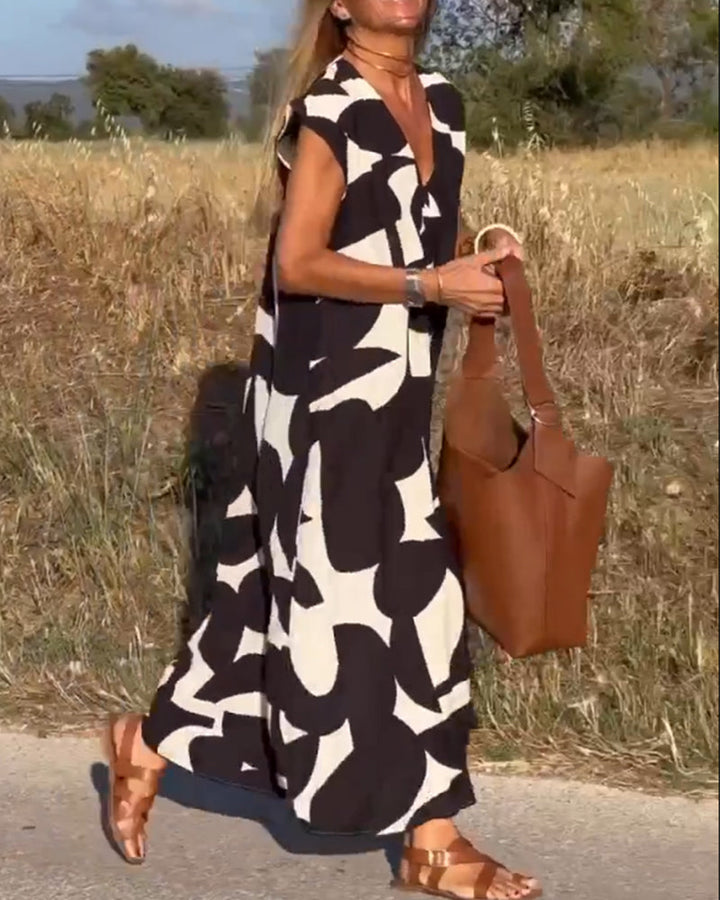 Mirabella™ - Abito Stampa  con Scollo a V: Stile e Eleganza Unici!
