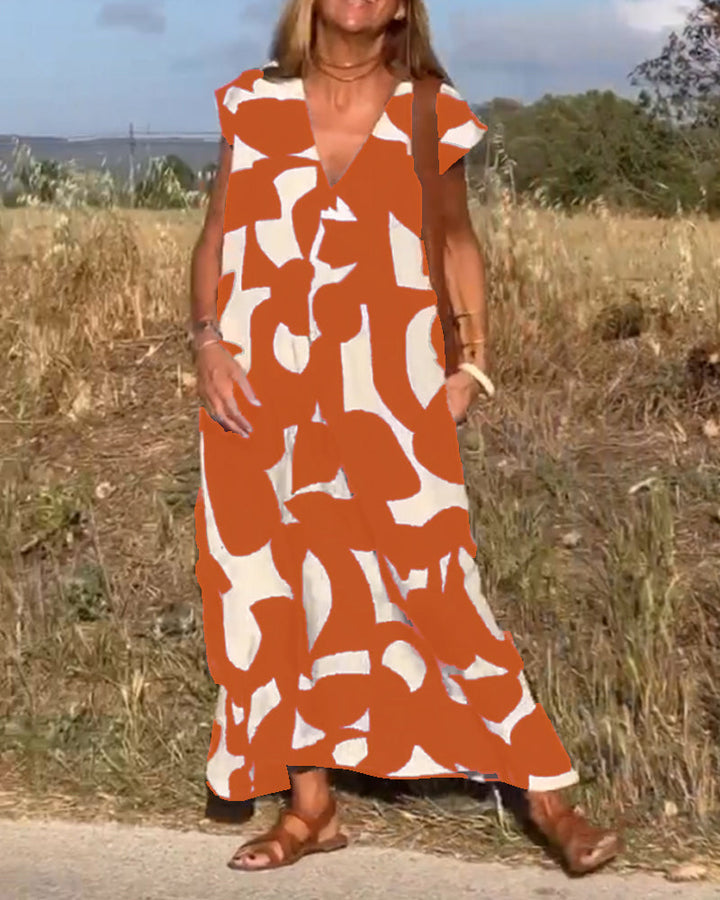 Mirabella™ - Abito Stampa  con Scollo a V: Stile e Eleganza Unici!
