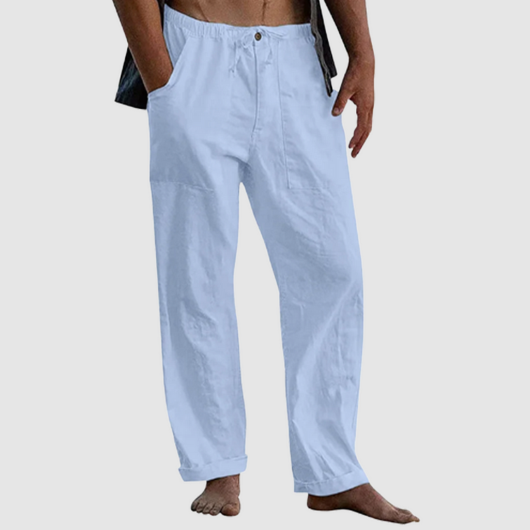 Pantaloni da spiaggia in lino larghi e stilosi per uomo.