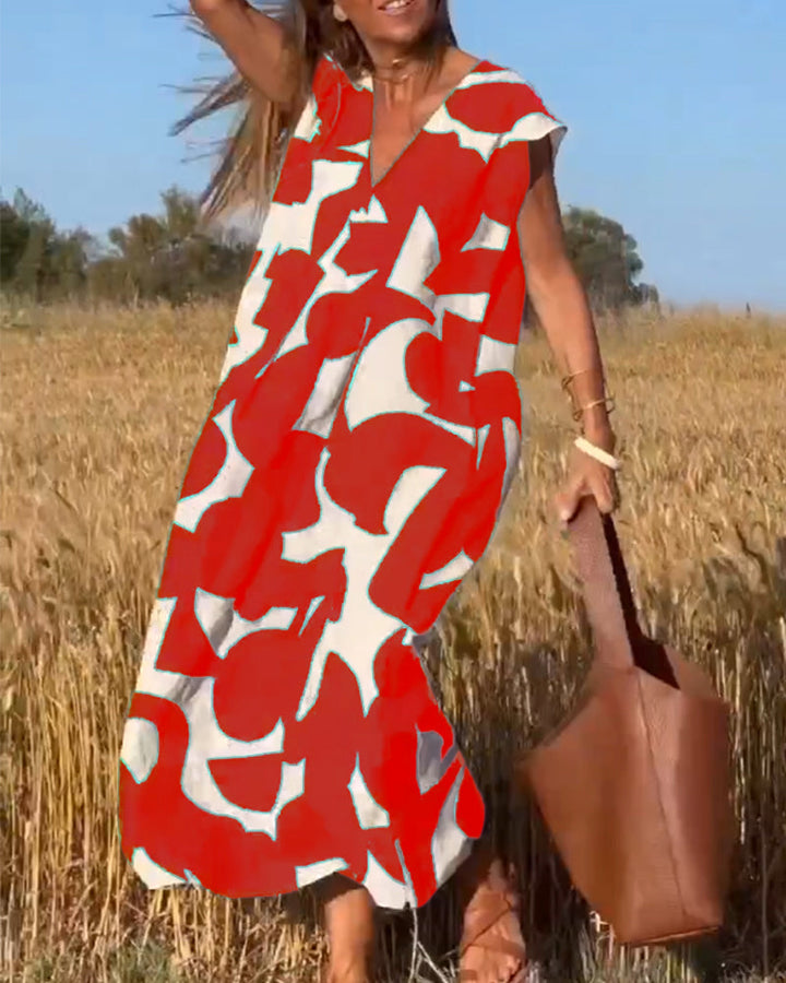 Mirabella™ - Abito Stampa  con Scollo a V: Stile e Eleganza Unici!