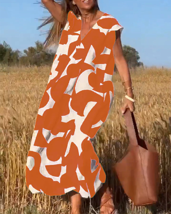 Mirabella™ - Abito Stampa  con Scollo a V: Stile e Eleganza Unici!