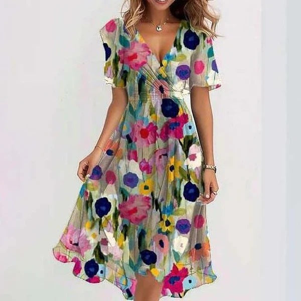 <div>Odilia - Elegante abito midi avvolgente con stampa alla moda</div>