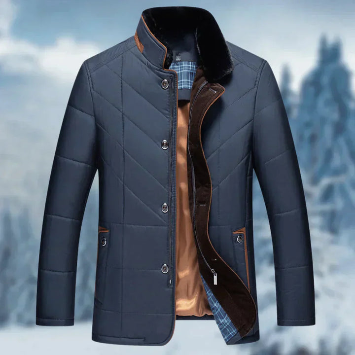 Elegante giacca invernale da uomo con collo alto e comoda chiusura a bottoni