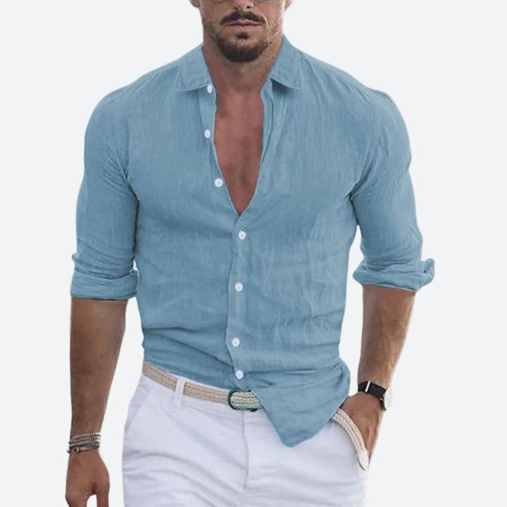 <div>Camicia in Lino Elegante con Collo Rivoltato - Traspirante e Perfetta per Look Estivi</div>