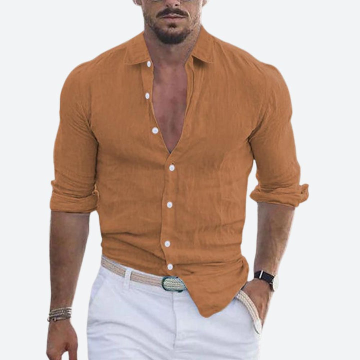 <div>Camicia in Lino Elegante con Collo Rivoltato - Traspirante e Perfetta per Look Estivi</div>