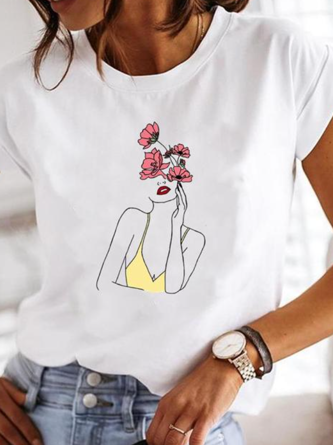 Elegante T-shirt da donna a maniche corte con una stampa moderna per ogni stile