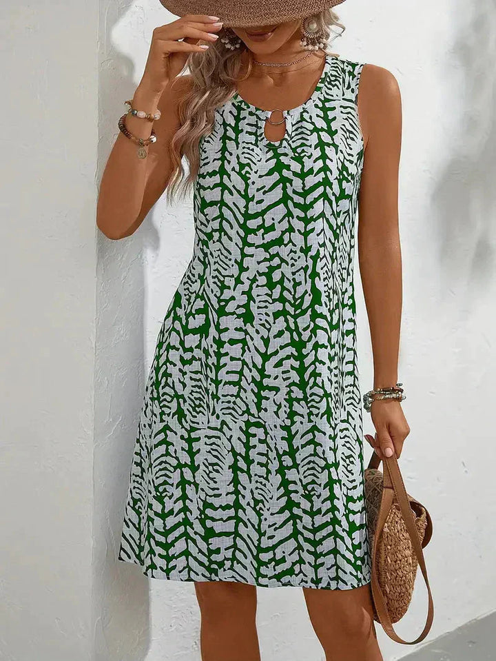 Elegante abito da donna senza maniche con stampa moderna, perfetto per ogni occasione