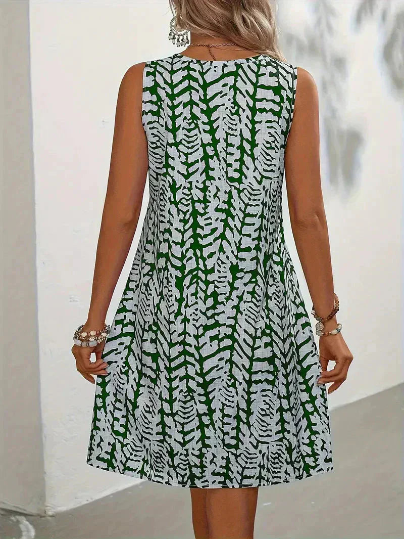 Elegante abito da donna senza maniche con stampa moderna, perfetto per ogni occasione