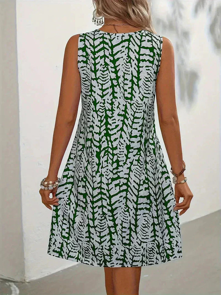 Elegante abito da donna senza maniche con stampa moderna, perfetto per ogni occasione
