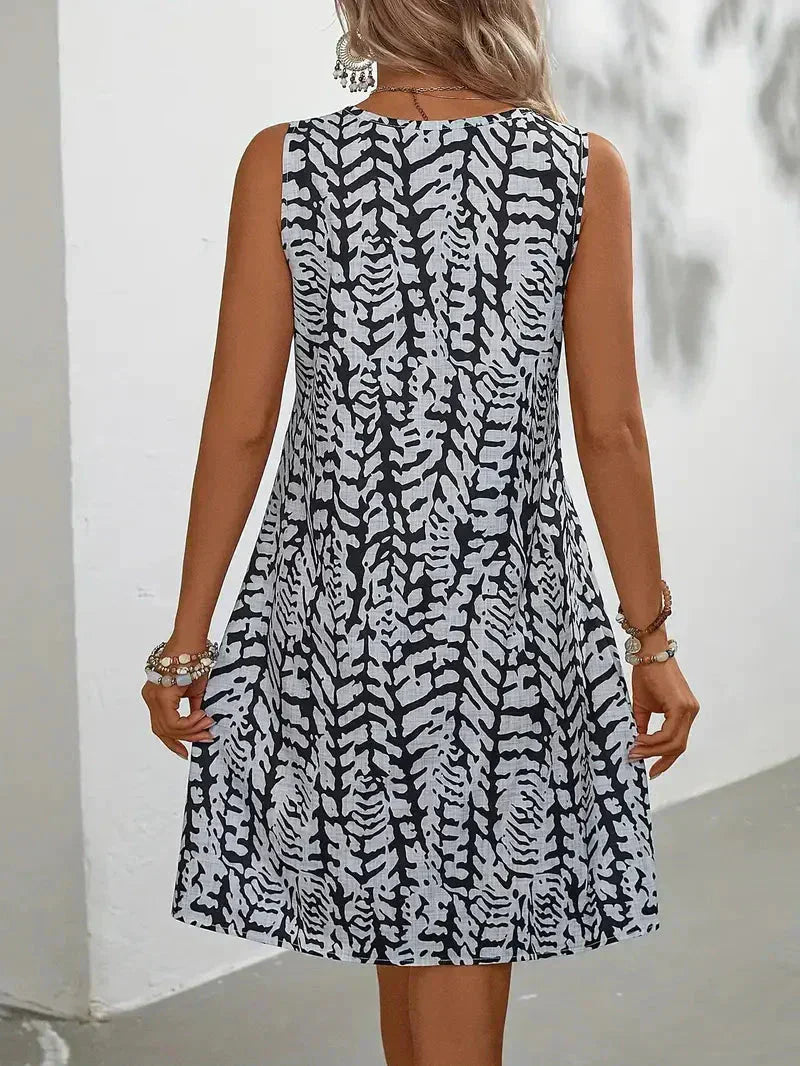 Elegante abito da donna senza maniche con stampa moderna, perfetto per ogni occasione