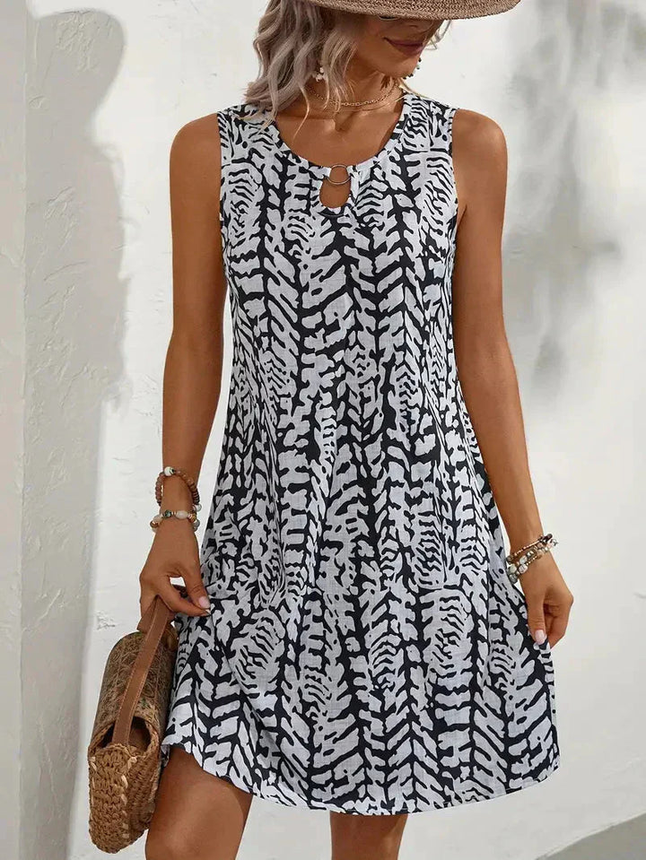 Elegante abito da donna senza maniche con stampa moderna, perfetto per ogni occasione