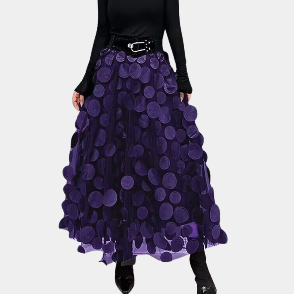 Elegante damigella d'onore con coda di cavallo e pois 3D chic - Seraphine per un ambiente moderno e alla moda
