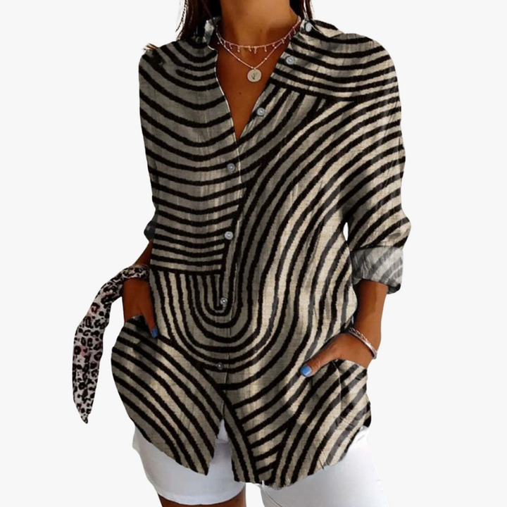 Elegante camicetta da donna in lino con ricami eleganti per un look unico e alla moda