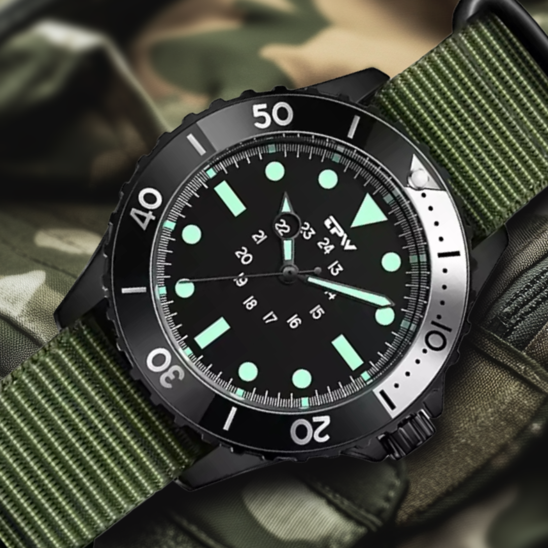Wytrzymały i wodoodporny zegarek nurkowy o militarnym designie dla mężczyzn