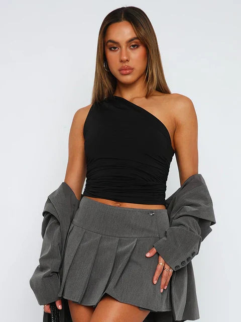 Danique - Top Elegante con Spalla Scoperta e Sfondato Chic sul Retro