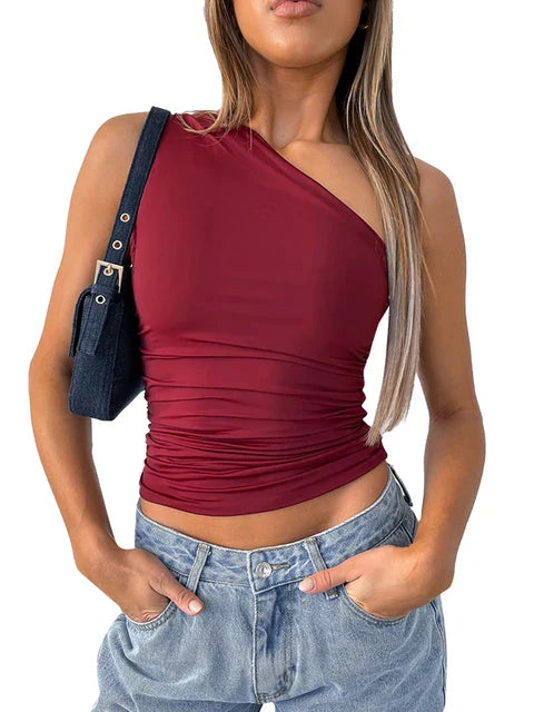 Danique - Top Elegante con Spalla Scoperta e Sfondato Chic sul Retro