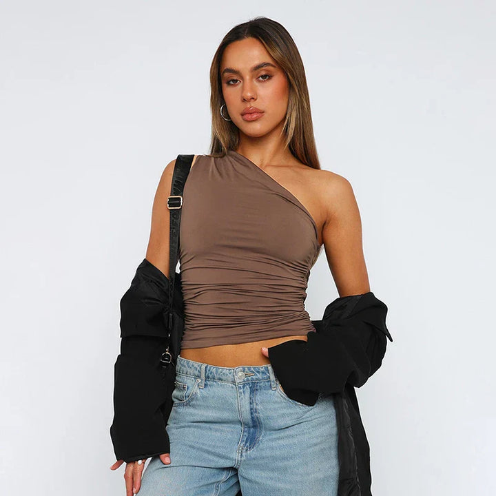 Danique - Top Elegante con Spalla Scoperta e Sfondato Chic sul Retro