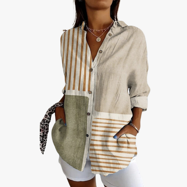 Elegante camicetta da donna in lino con ricami eleganti per un look unico e alla moda