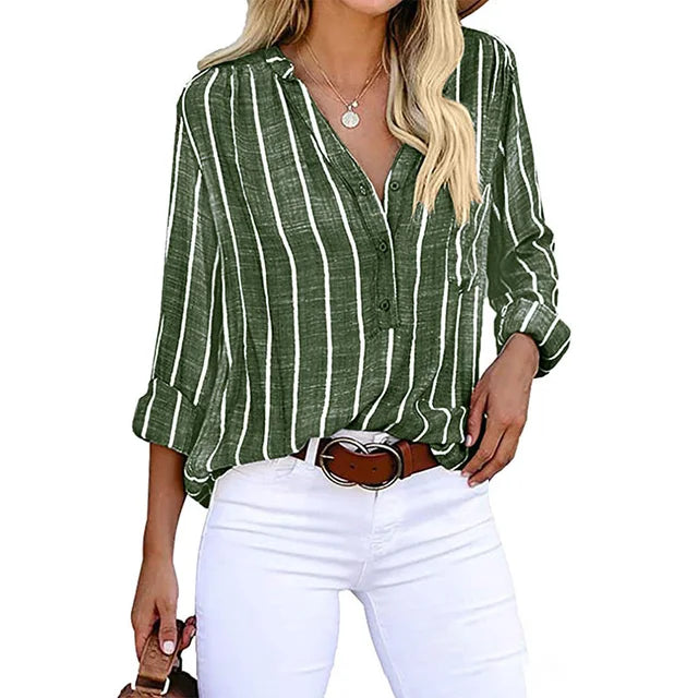 Camicia a righe Amara™ a maniche lunghe - stile elegante e comfort ineguagliabile per tutti i giorni!