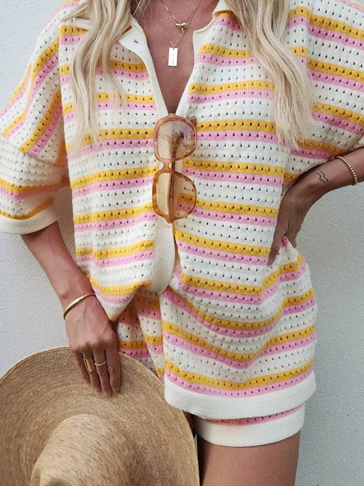 Fayelle - Elegante Outfit a Strisce in Due Pezzi per un Look Casual e Chic