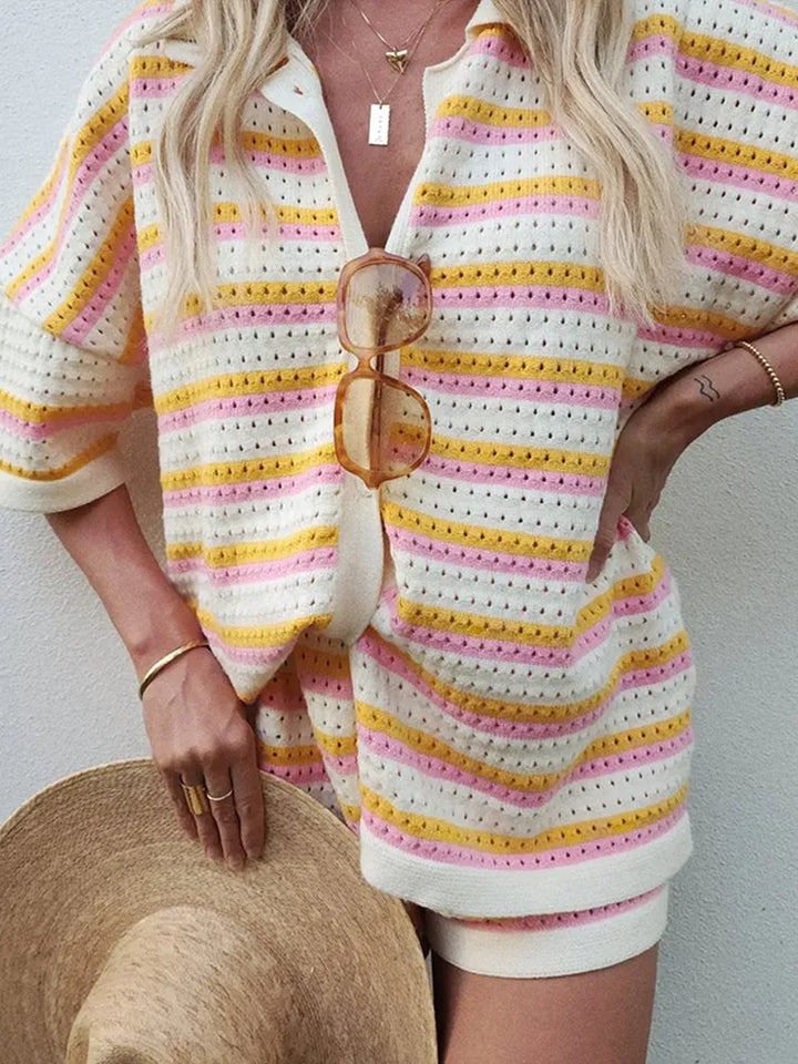 Fayelle - Elegante Outfit a Strisce in Due Pezzi per un Look Casual e Chic