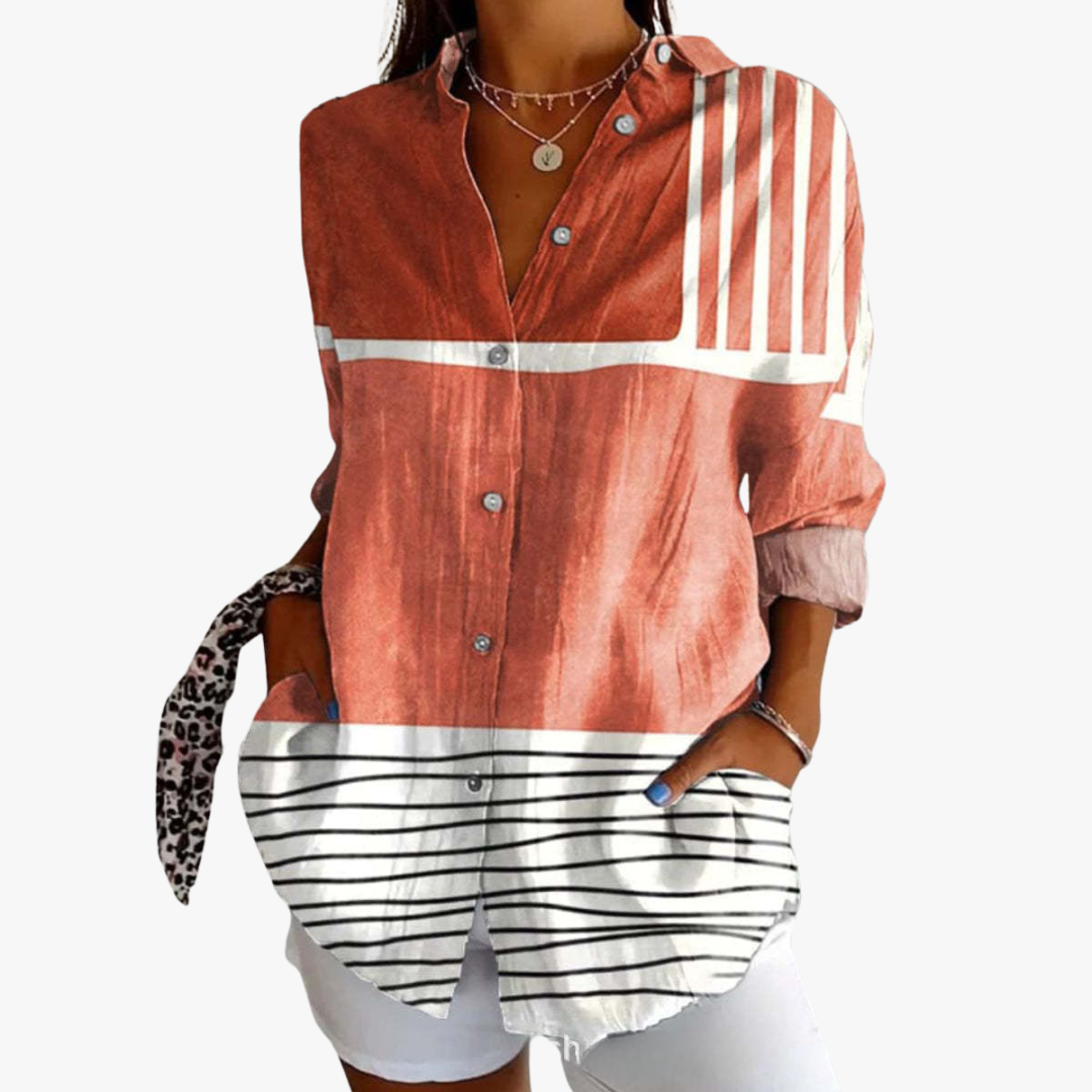 Elegante camicetta da donna in lino con ricami eleganti per un look unico e alla moda