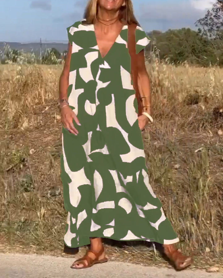 Mirabella™ - Abito Stampa  con Scollo a V: Stile e Eleganza Unici!