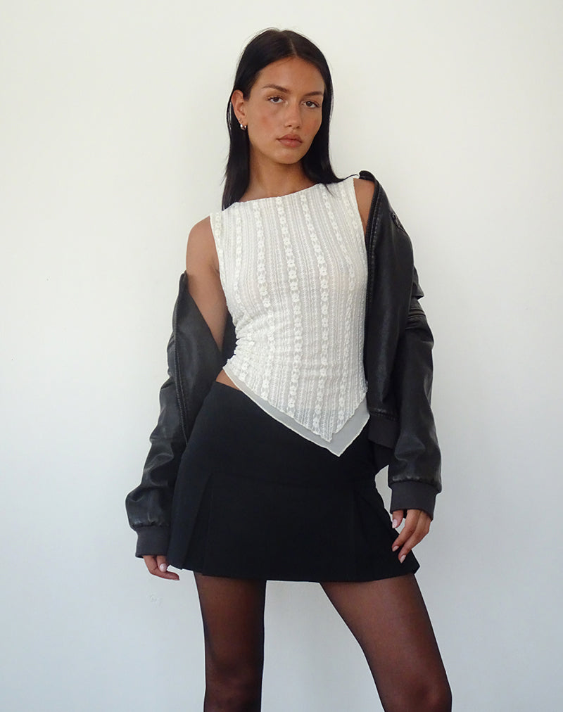 <HTML>Gionella - Top elegante senza maniche in pizzo con trendy orlo asimmetrico</HTML>