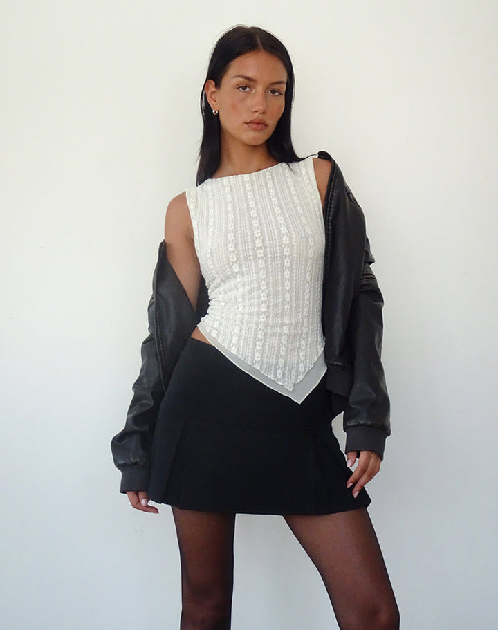 <HTML>Gionella - Top elegante senza maniche in pizzo con trendy orlo asimmetrico</HTML>