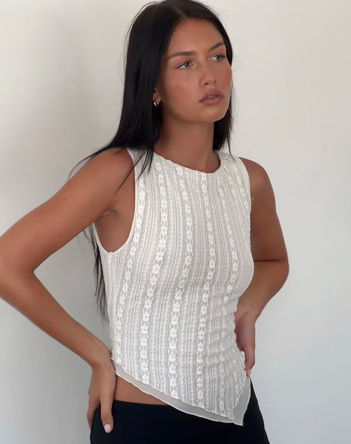 <HTML>Gionella - Top elegante senza maniche in pizzo con trendy orlo asimmetrico</HTML>