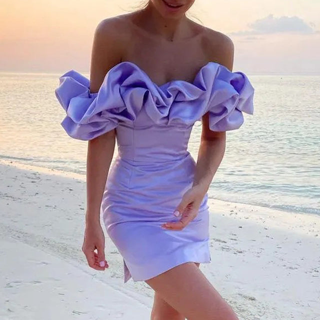 Estelle - Abito in Raso Off-Shoulder Elegante per un Look Raffinato