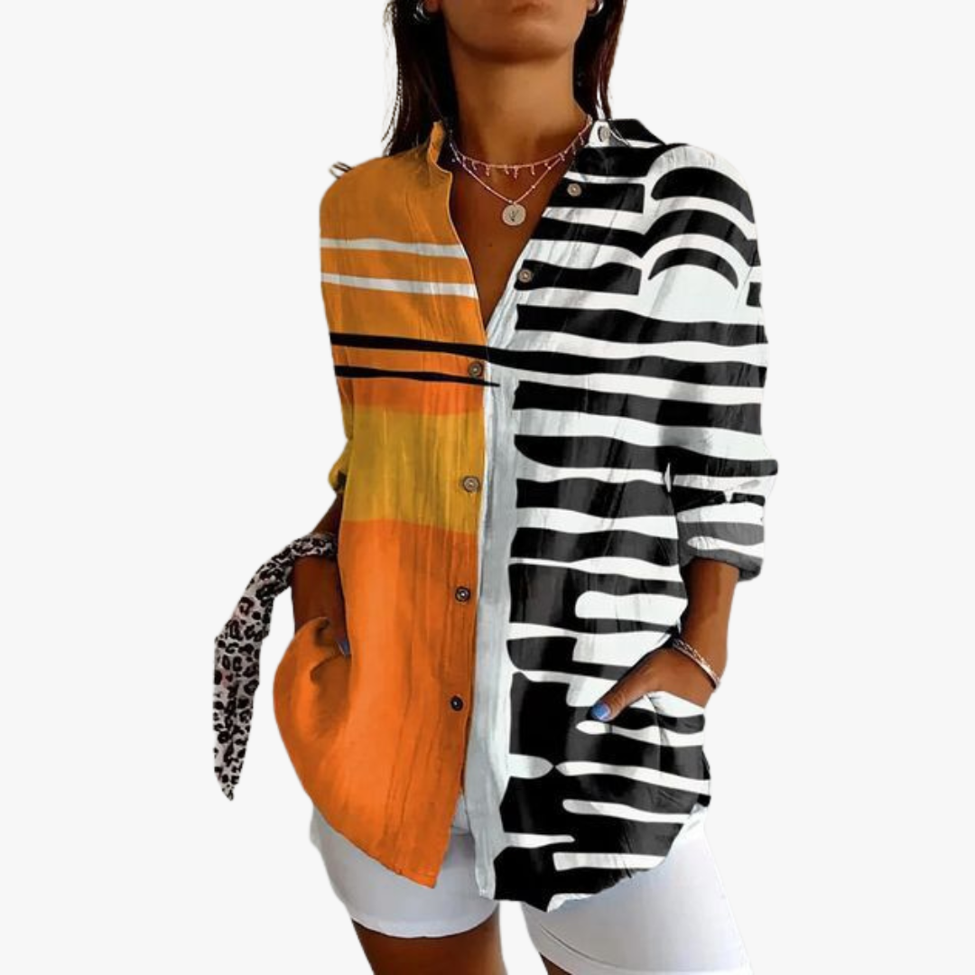 Elegante camicetta da donna in lino con ricami eleganti per un look unico e alla moda