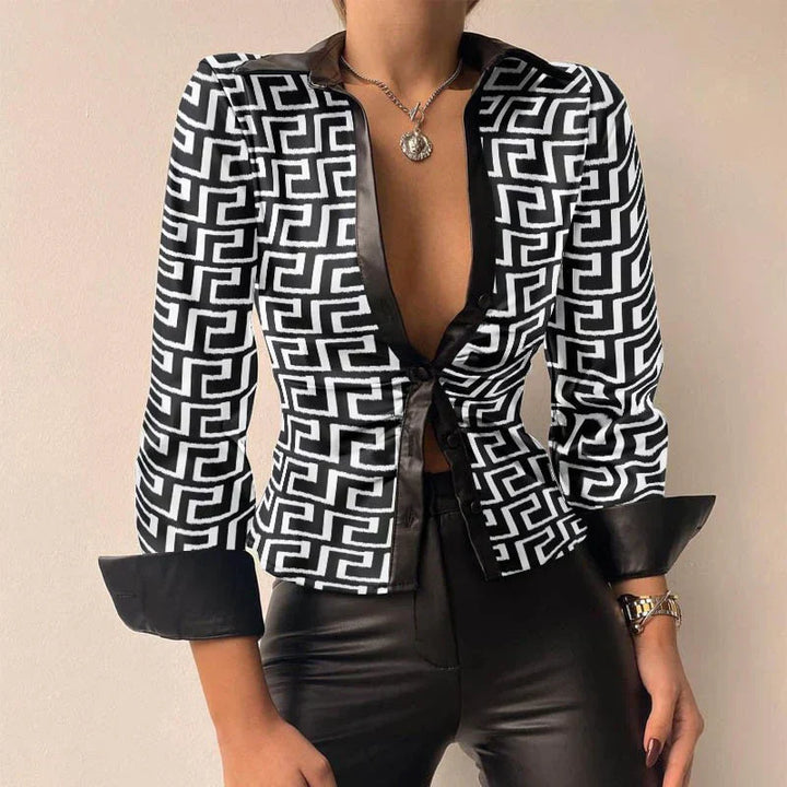 Elegante camicia da donna a maniche lunghe slim fit con elegante chiusura a bottone