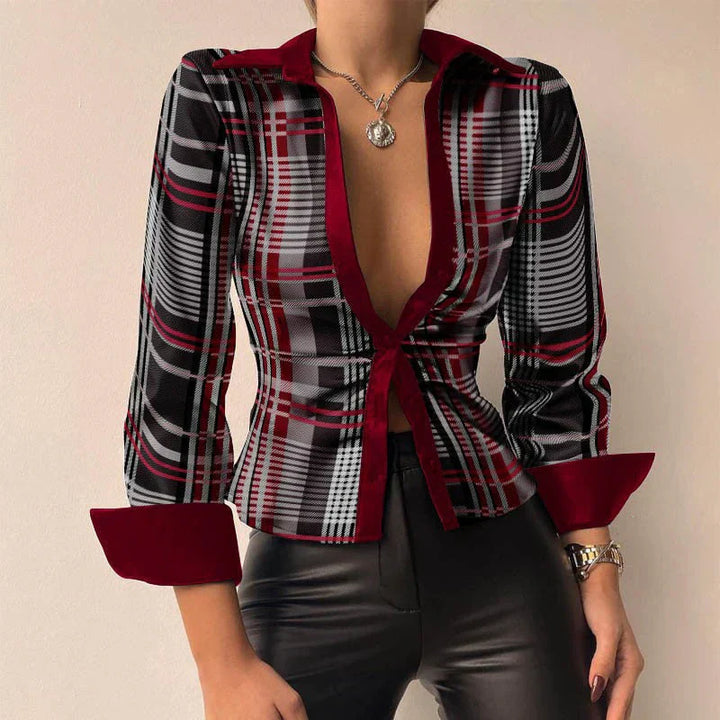 Elegante camicia da donna a maniche lunghe slim fit con elegante chiusura a bottone