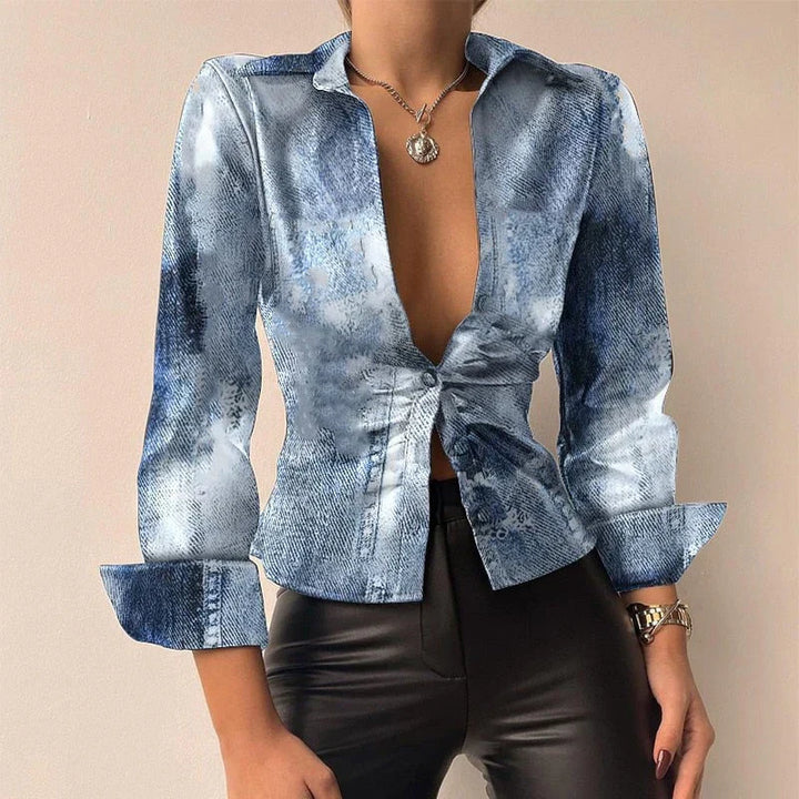 Elegante camicia da donna a maniche lunghe slim fit con elegante chiusura a bottone