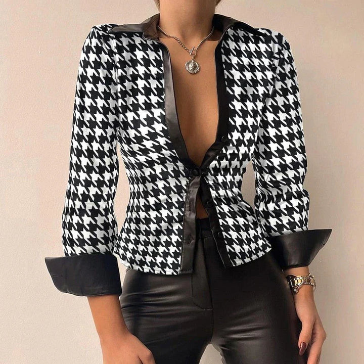 Elegante camicia da donna a maniche lunghe slim fit con elegante chiusura a bottone