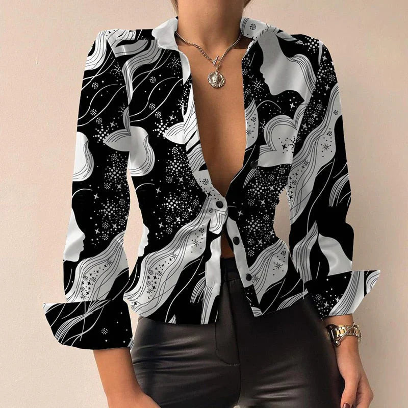 Elegante camicia da donna a maniche lunghe slim fit con elegante chiusura a bottone