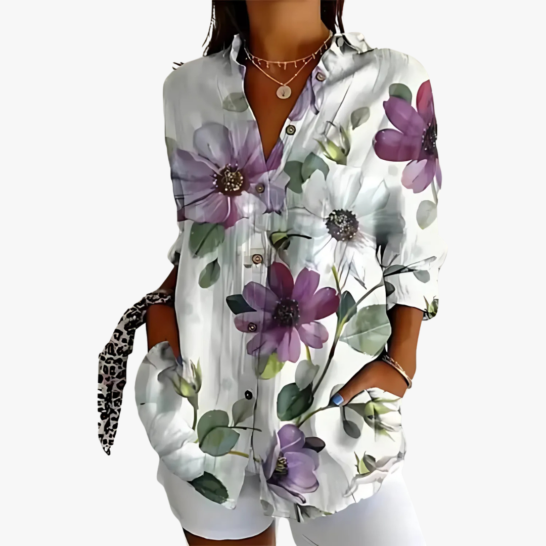 Elegante camicetta da donna in lino con ricami eleganti per un look unico e alla moda
