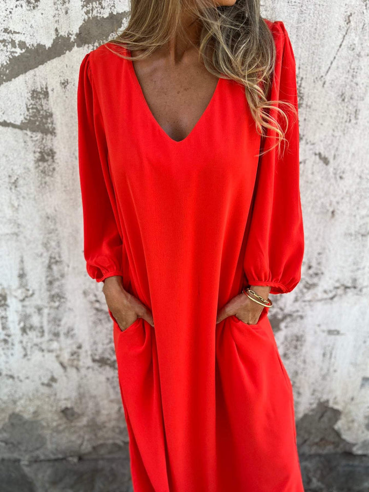 Maxi abito da donna elegante con scollatura a punta - ideale per le occasioni speciali