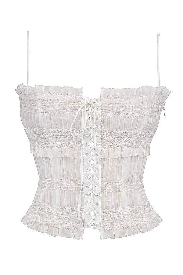 <html>Prachtoso Corsetto Avorio Decorato con Paillettes Brillanti</html>