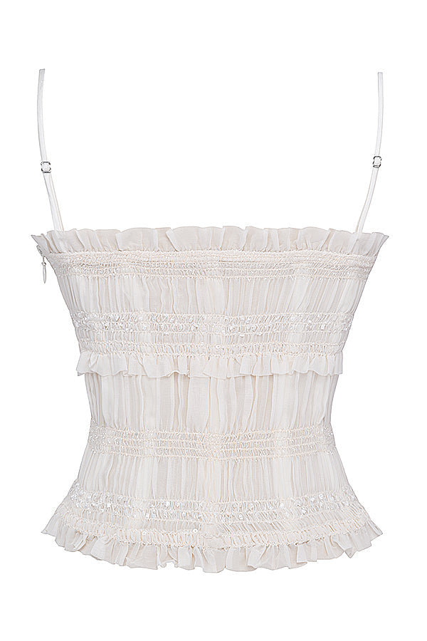 <html>Prachtoso Corsetto Avorio Decorato con Paillettes Brillanti</html>