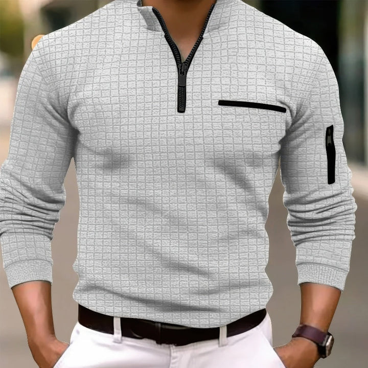 Comoda polo da uomo in cotone a maniche lunghe con elegante chiusura a zip