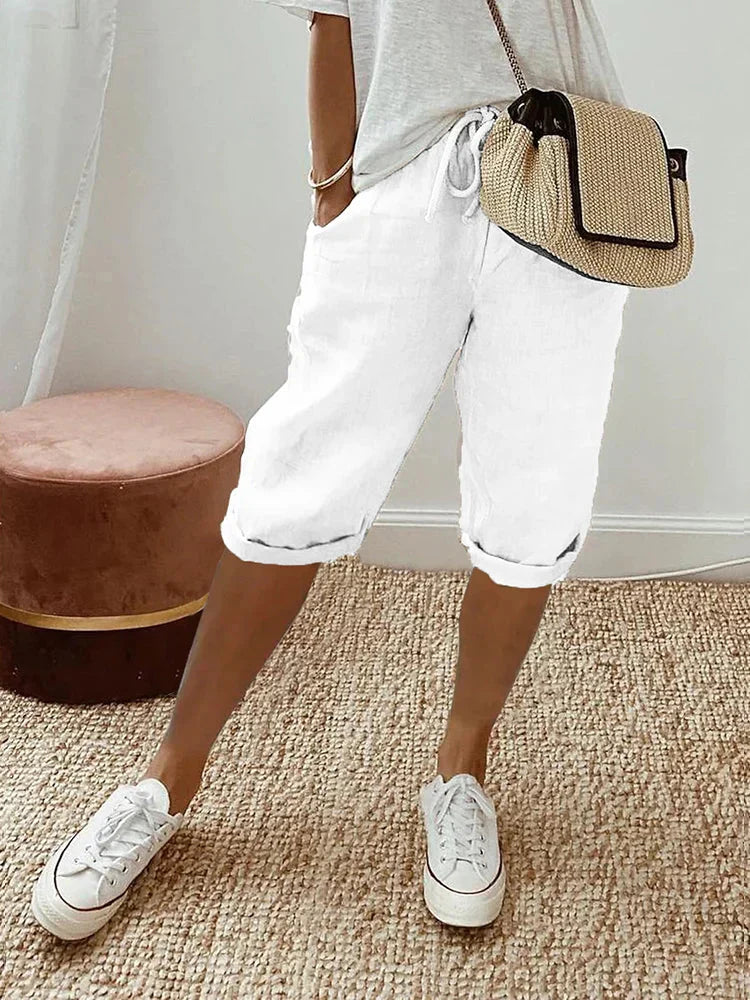 Elisabetta™ - Eleganti pantaloncini estivi da donna in cotone e lino, perfetti per le giornate calde