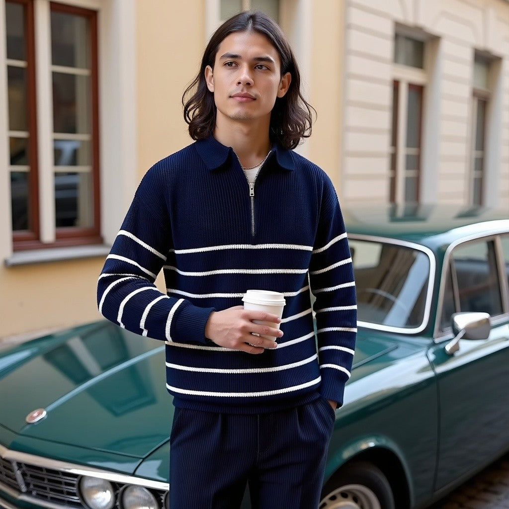 Elegante maglione da uomo a maglia con righe classiche - cotone di alta qualità per comfort e stile