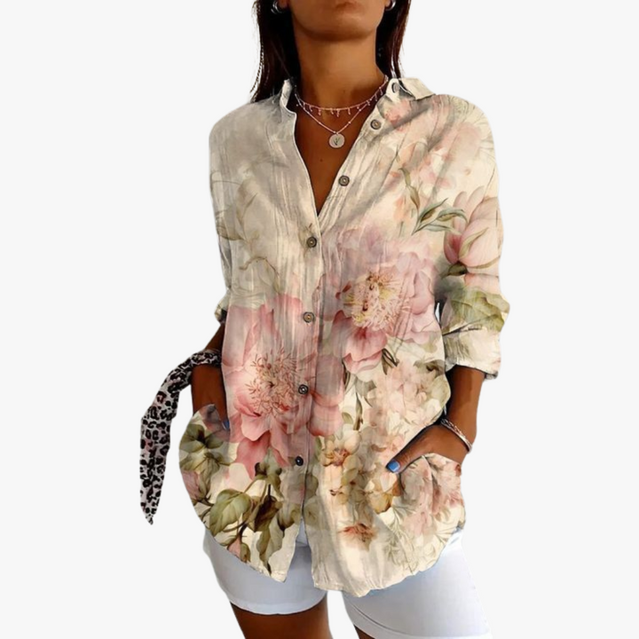 Elegante camicetta da donna in lino con ricami eleganti per un look unico e alla moda