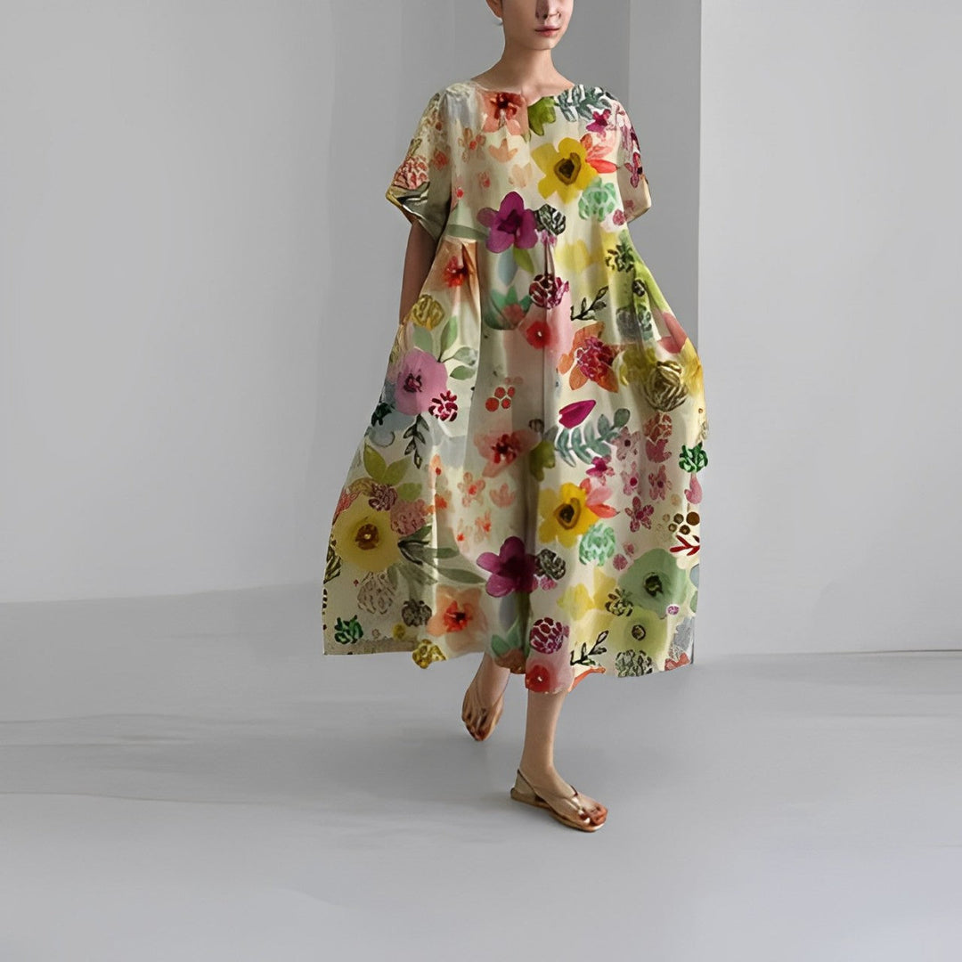 Genova™️ - Abito con Fantasia Floreale Boho