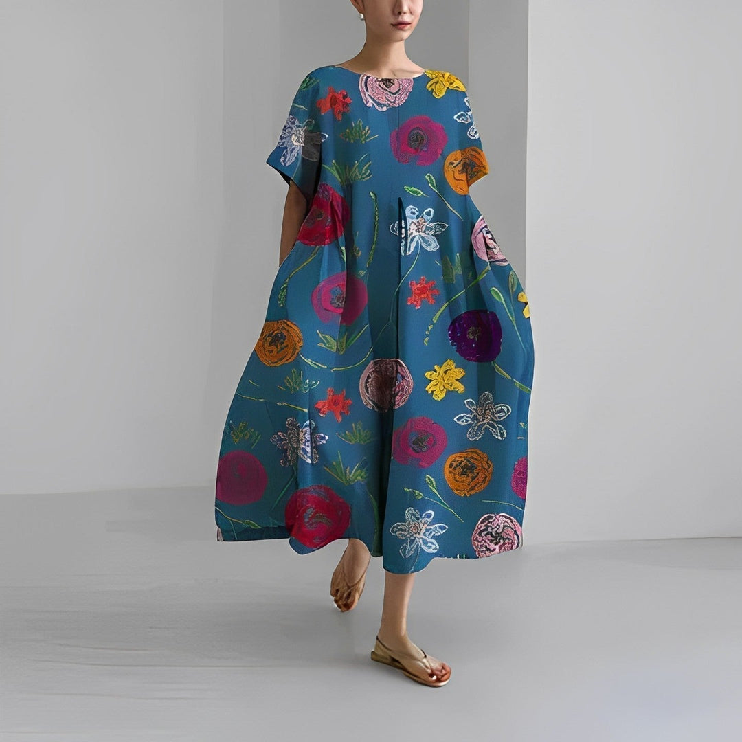 Genova™️ - Abito con Fantasia Floreale Boho